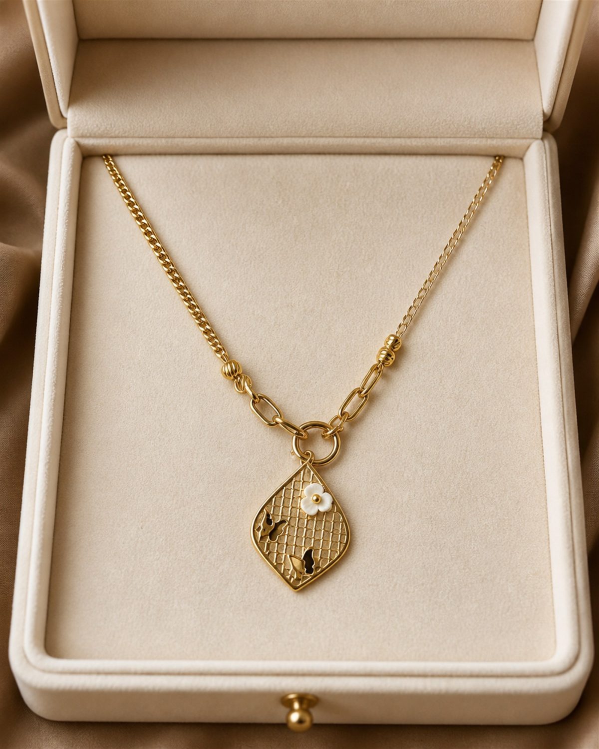 Golden Blossom Textured Shield Necklace