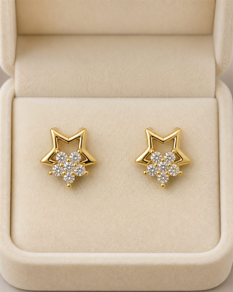 Crystal Blossom Star Stud Earrings