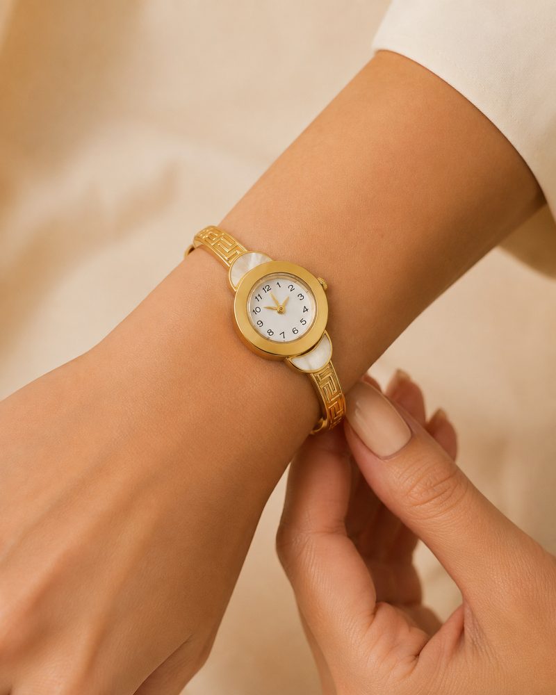 Aurelia Greek Key Gold-Tone Bracelet Watch