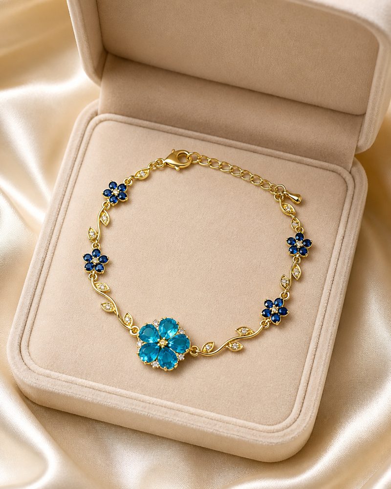 Azure Bloom Crystal Vine Bracelet