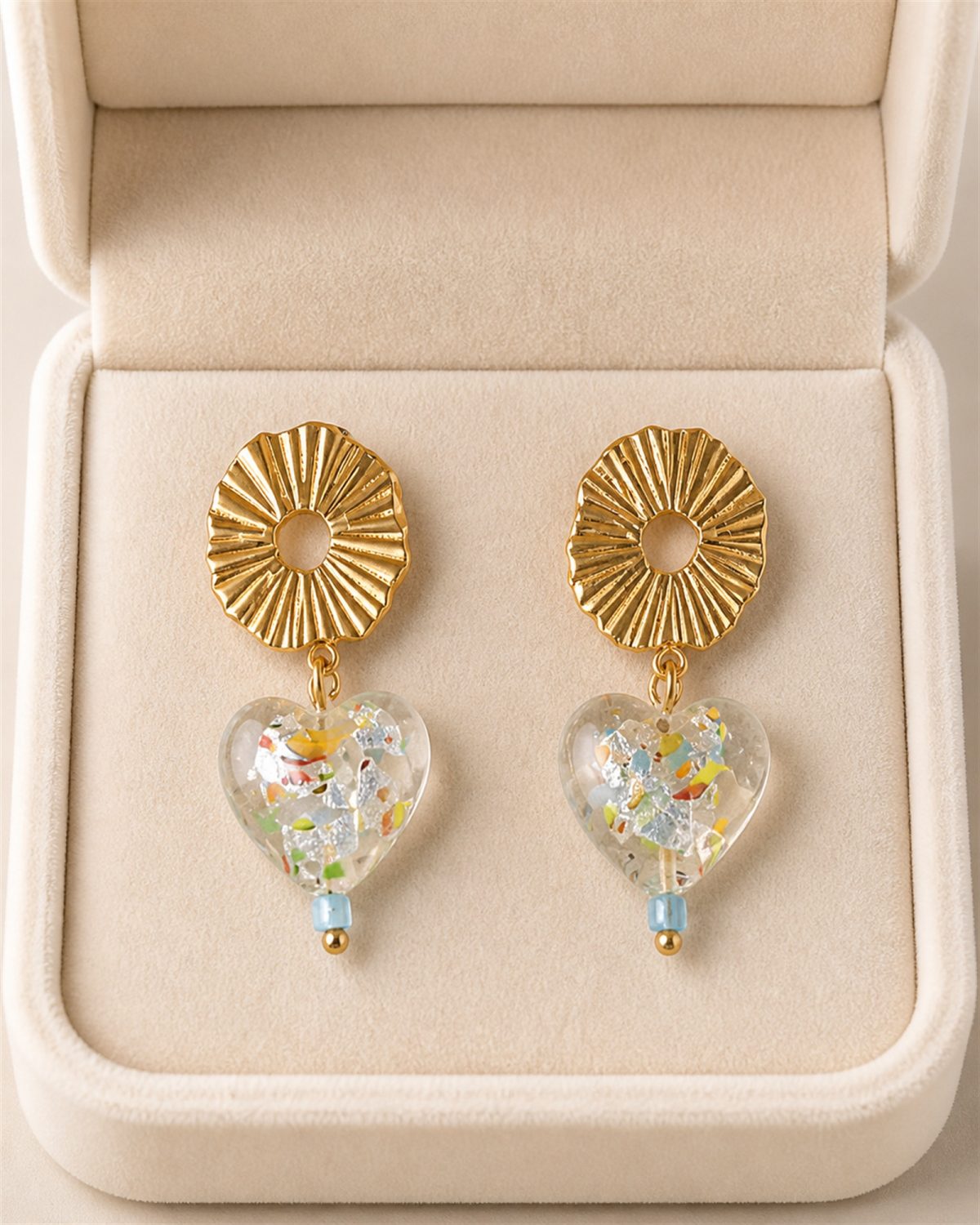 Confetti Heart Sunburst Drop Earrings