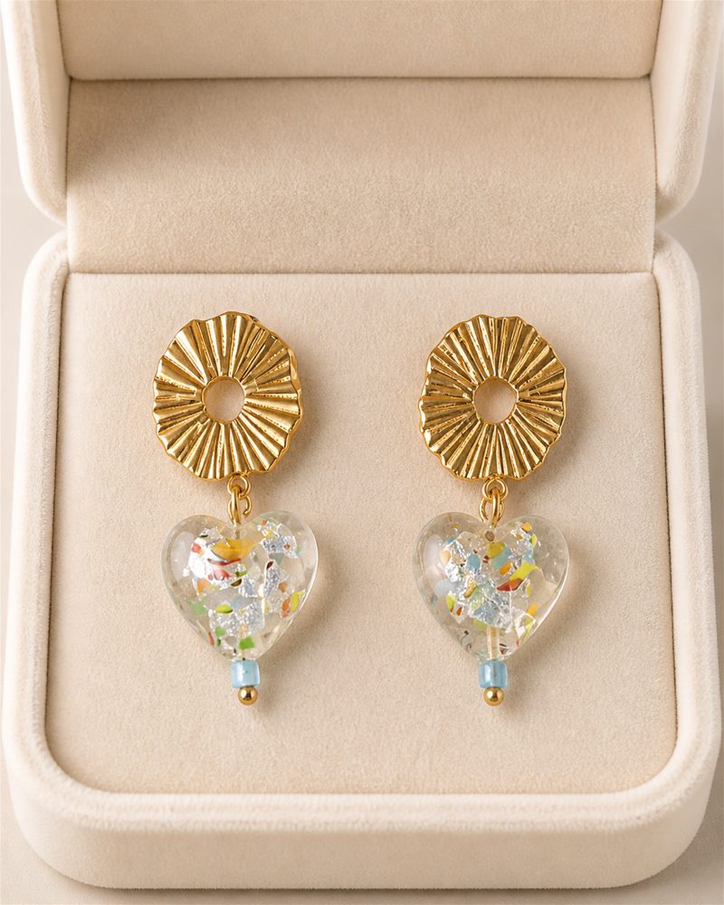 Confetti Heart Sunburst Drop Earrings
