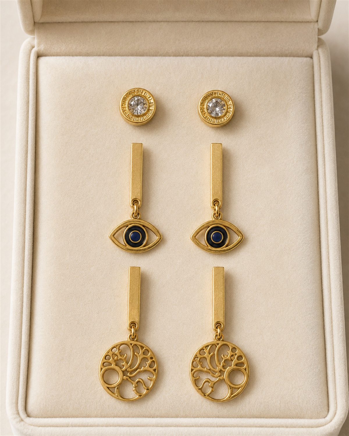 Golden Evil Eye & Filigree Three-Pair Earring Set