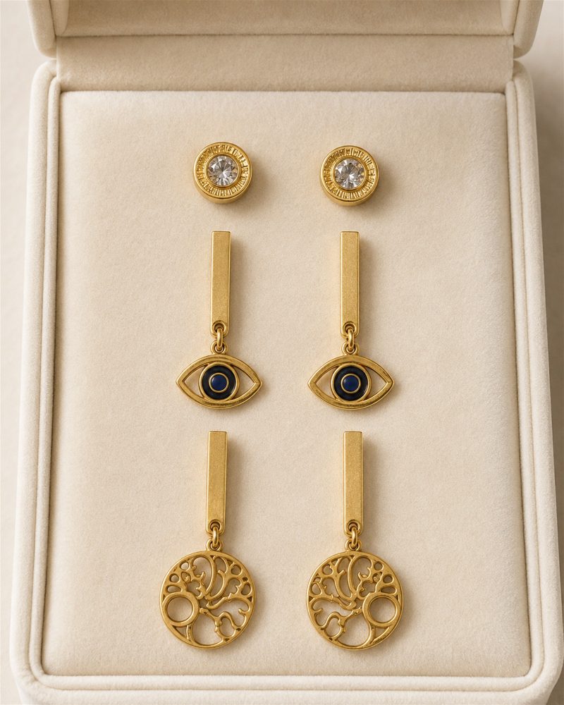 Golden Evil Eye & Filigree Three-Pair Earring Set