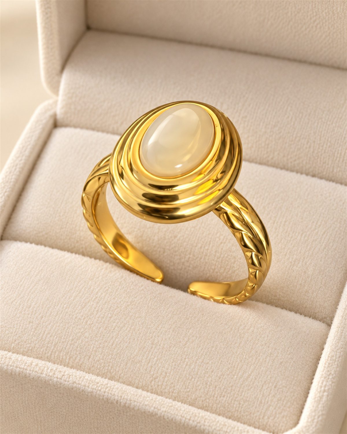 Ivory Oval Cabochon Adjustable Ring