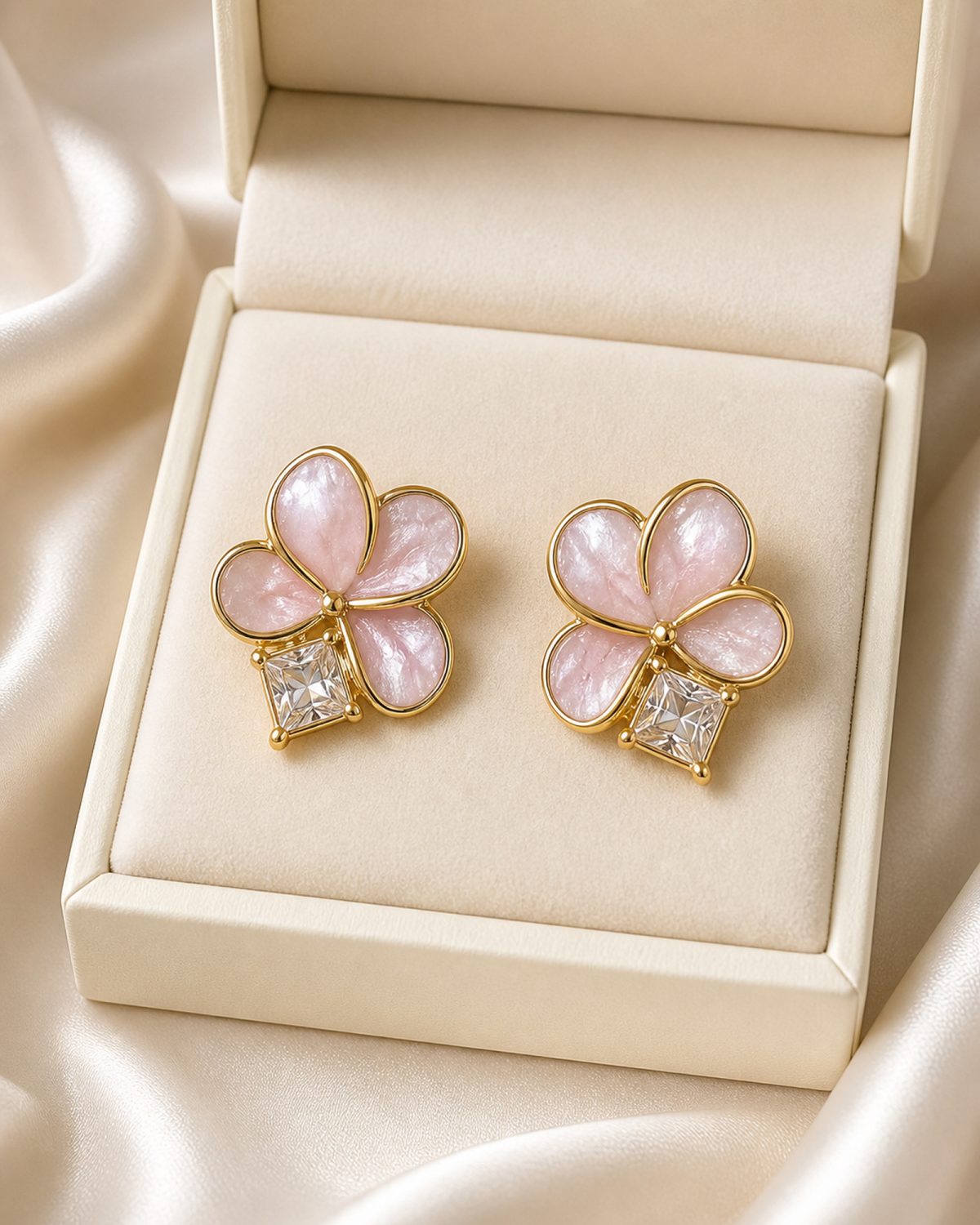 Blush Petal Crystal Stud Earrings