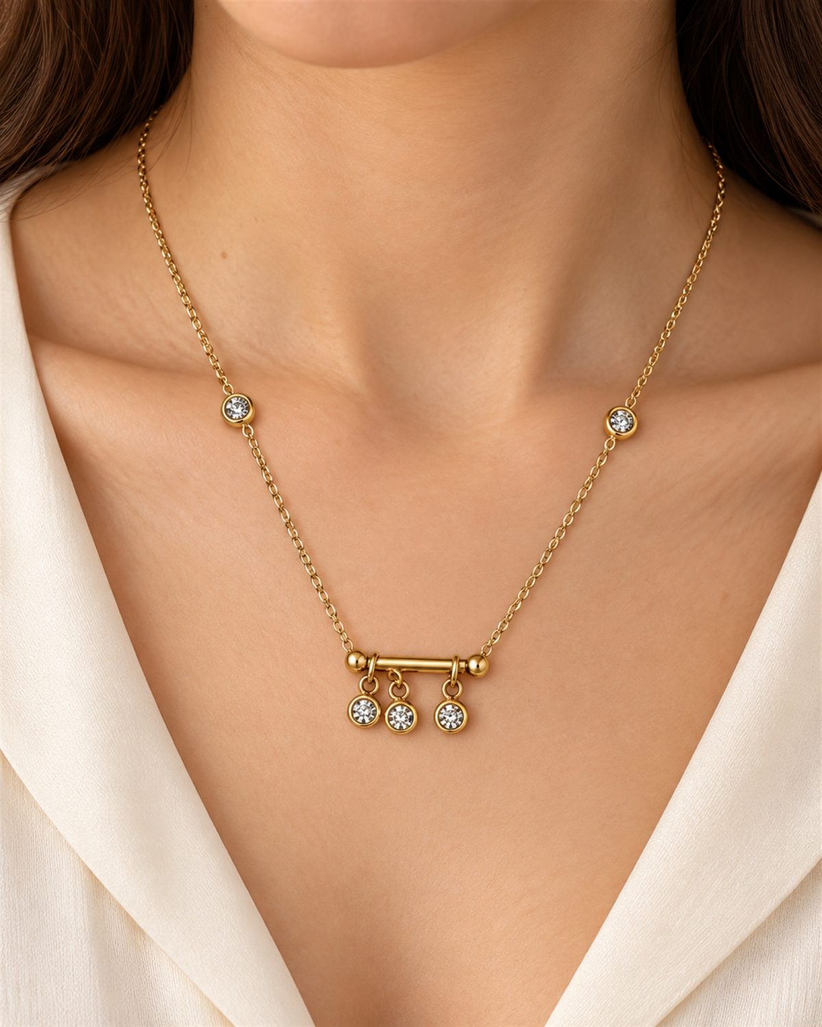 Crystal Round Trio Necklace