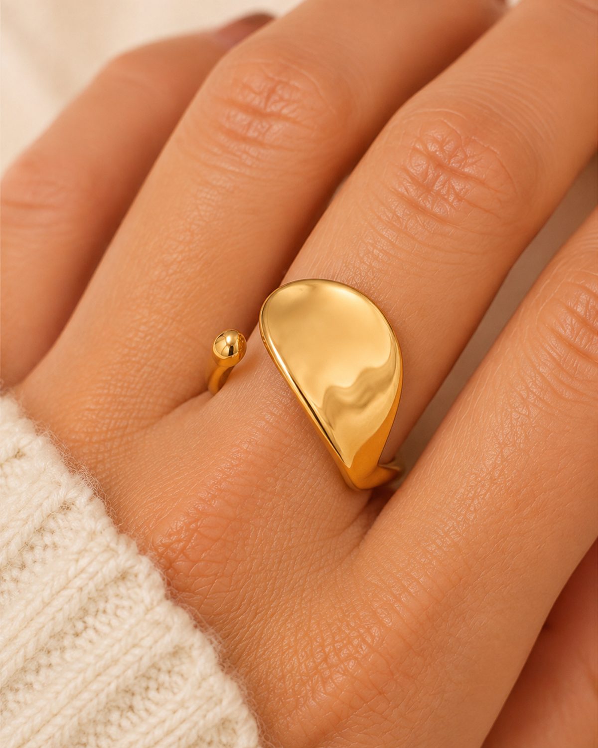 Sculptural Teardrop Adjustable Ring