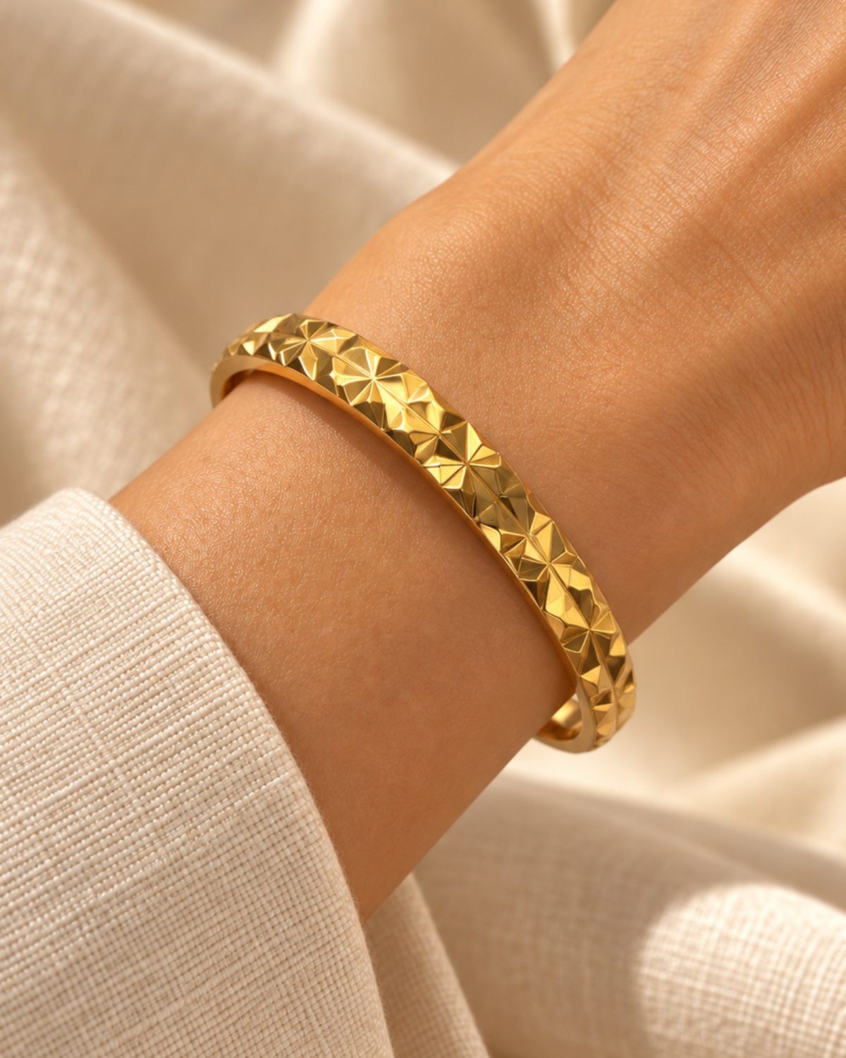 Geometric Facet Gold-Tone Bangle