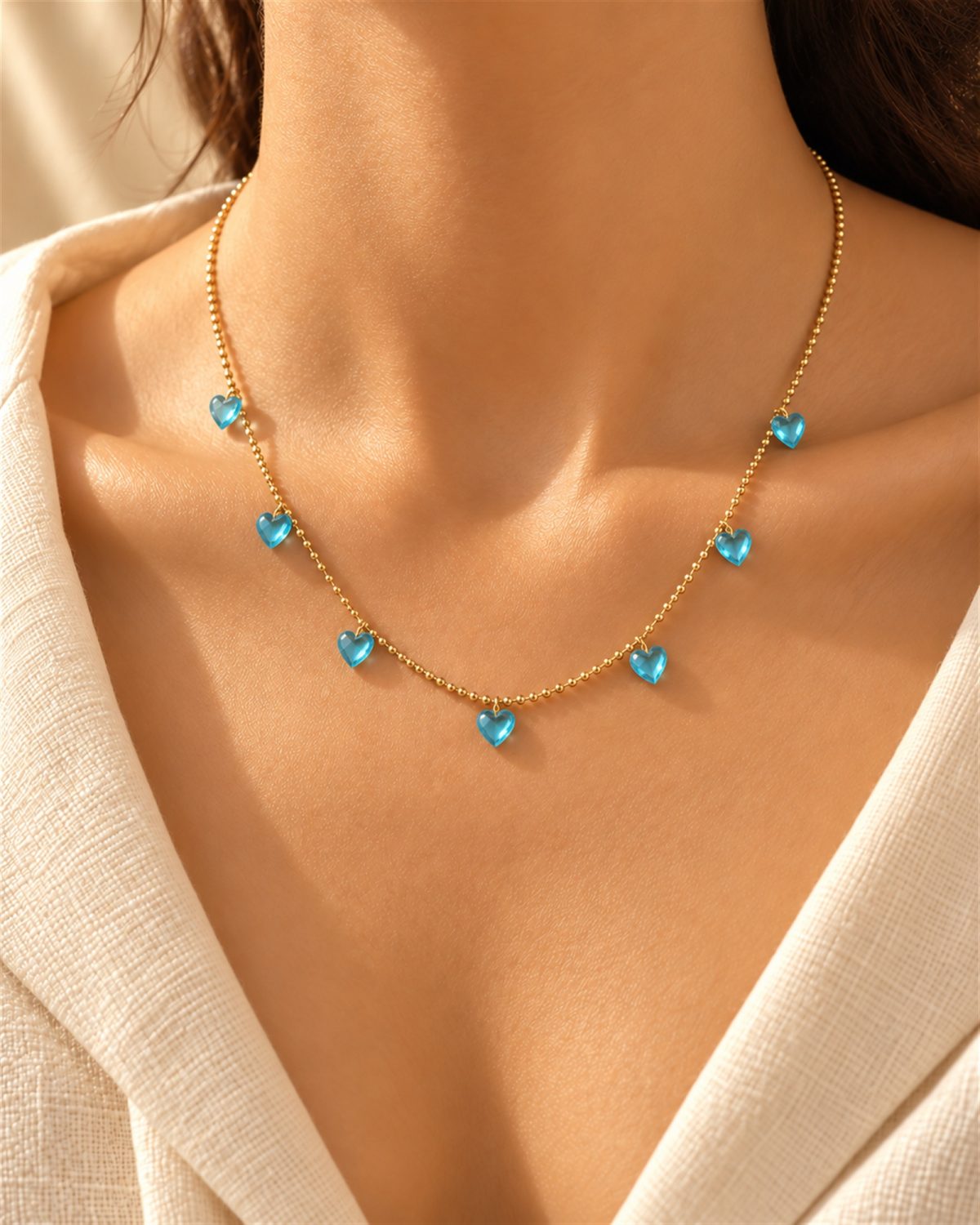 Blue Heart Charm Necklace