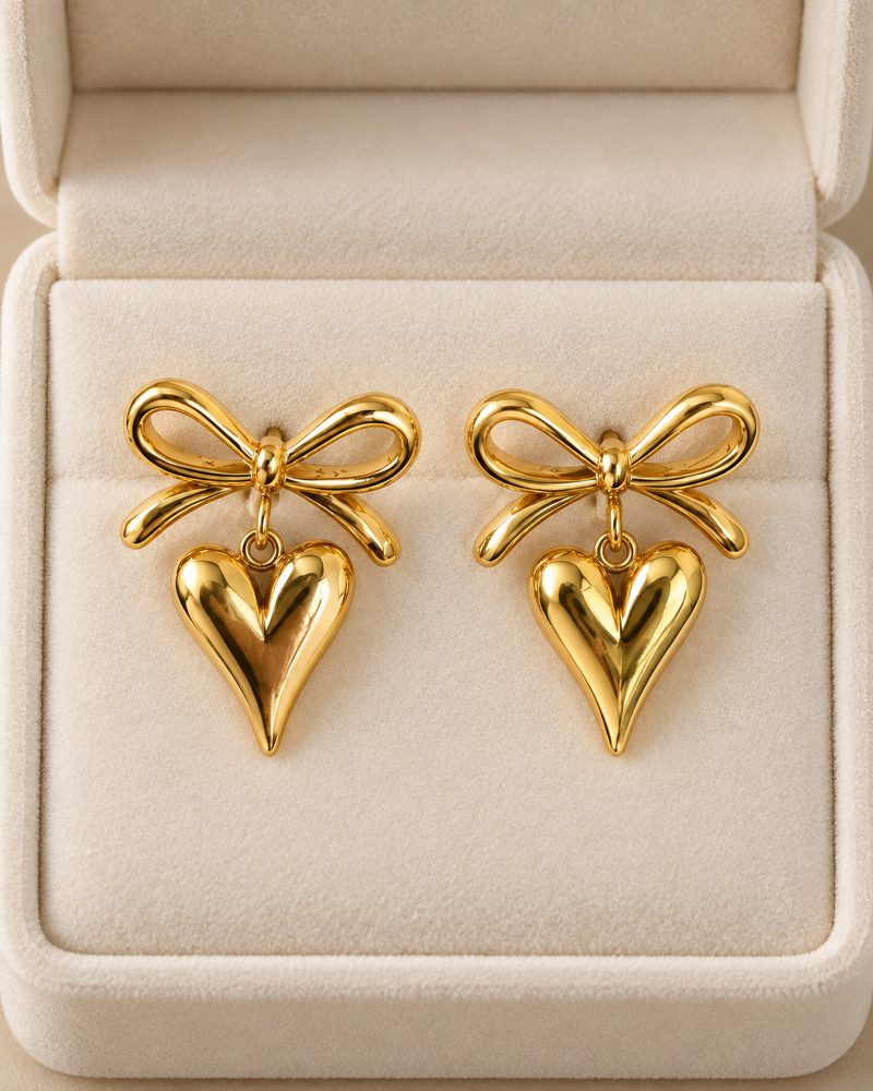 Amora Bow & Heart Drop Earrings
