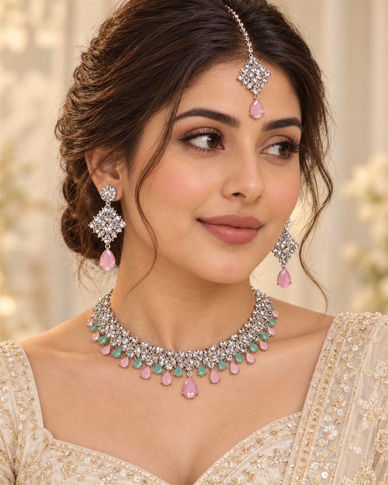 Pink and Mint Crystal Jewellery Set