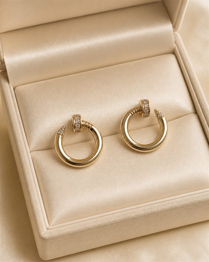 Gold Crystal Open C-Hoop Earrings