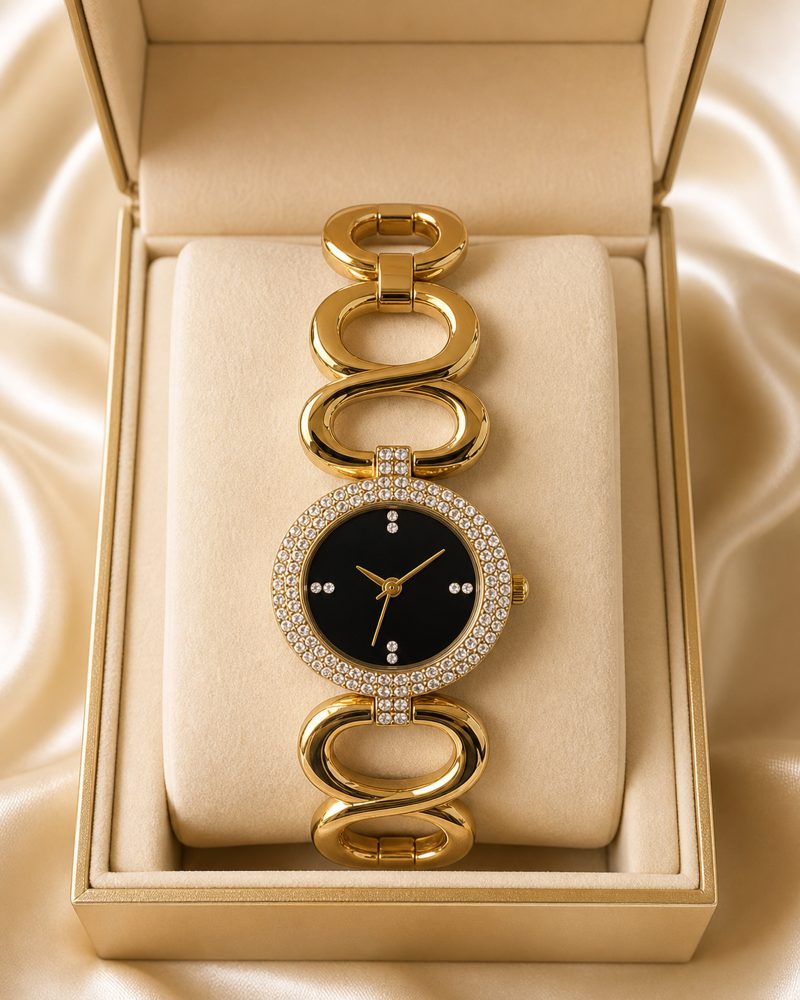 Emerald Crystal Oval-Link Gold Watch