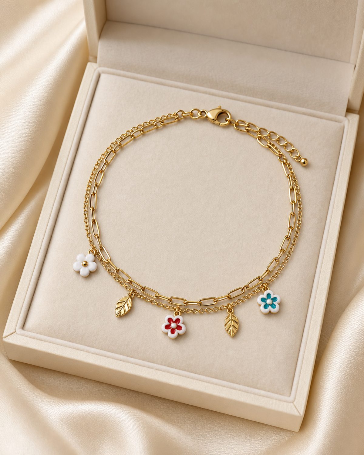 Bloom & Leaf Double-Chain Charm Bracelet