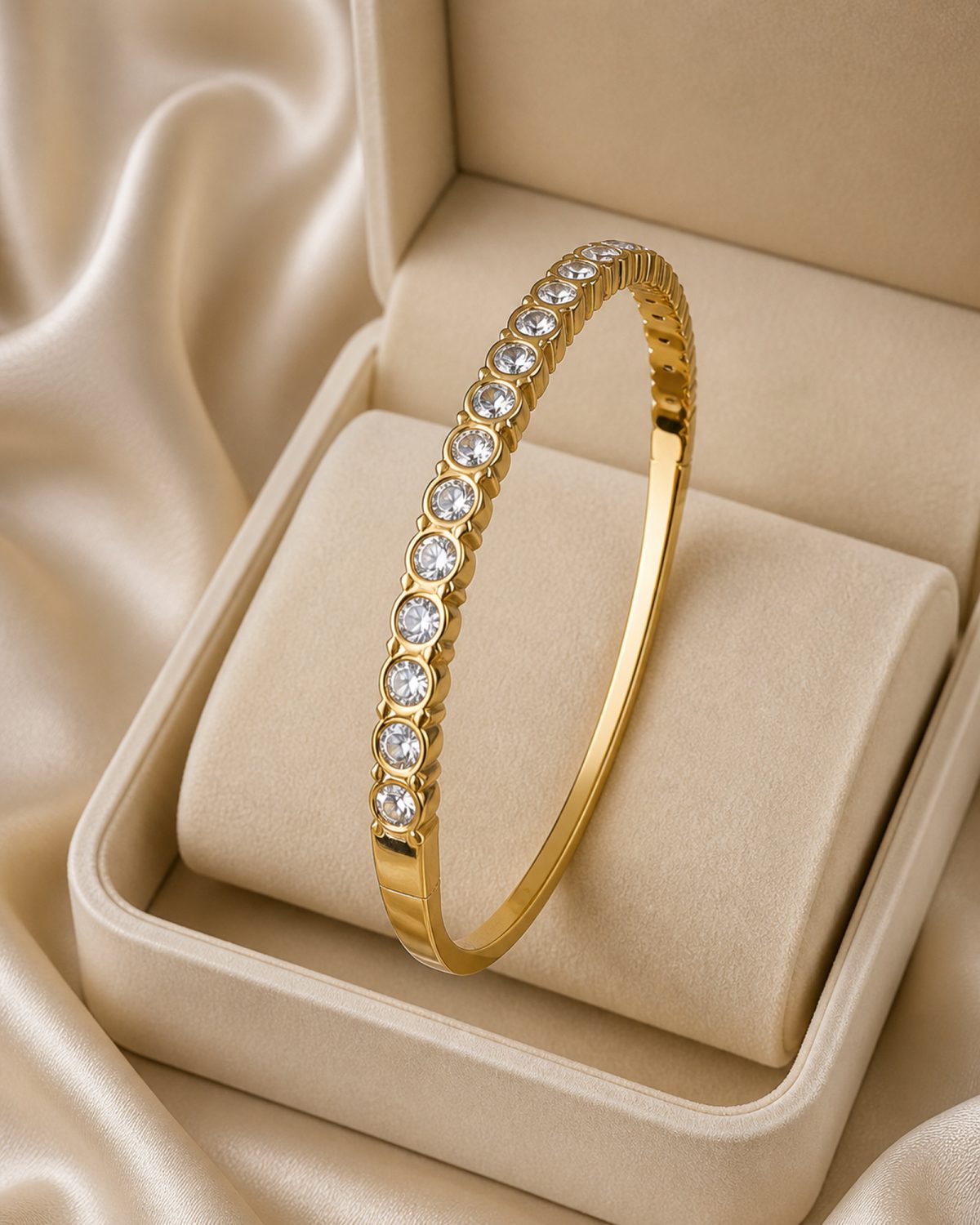 Celeste Single-Row Crystal Gold Bangle