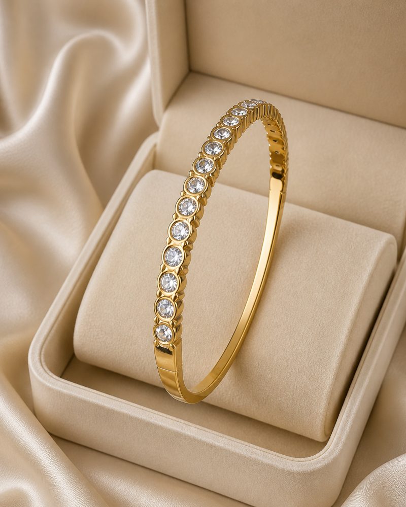 Celeste Single-Row Crystal Gold Bangle