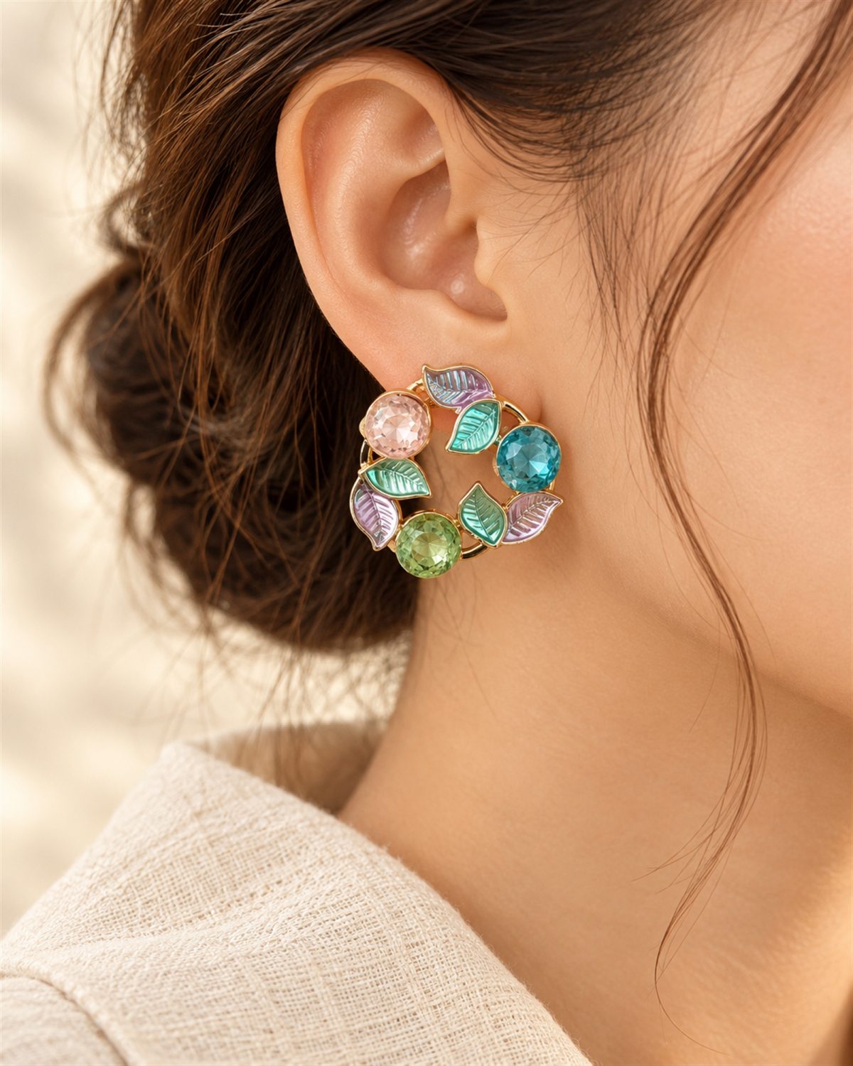 Pastel Leaf Wreath Earrings
