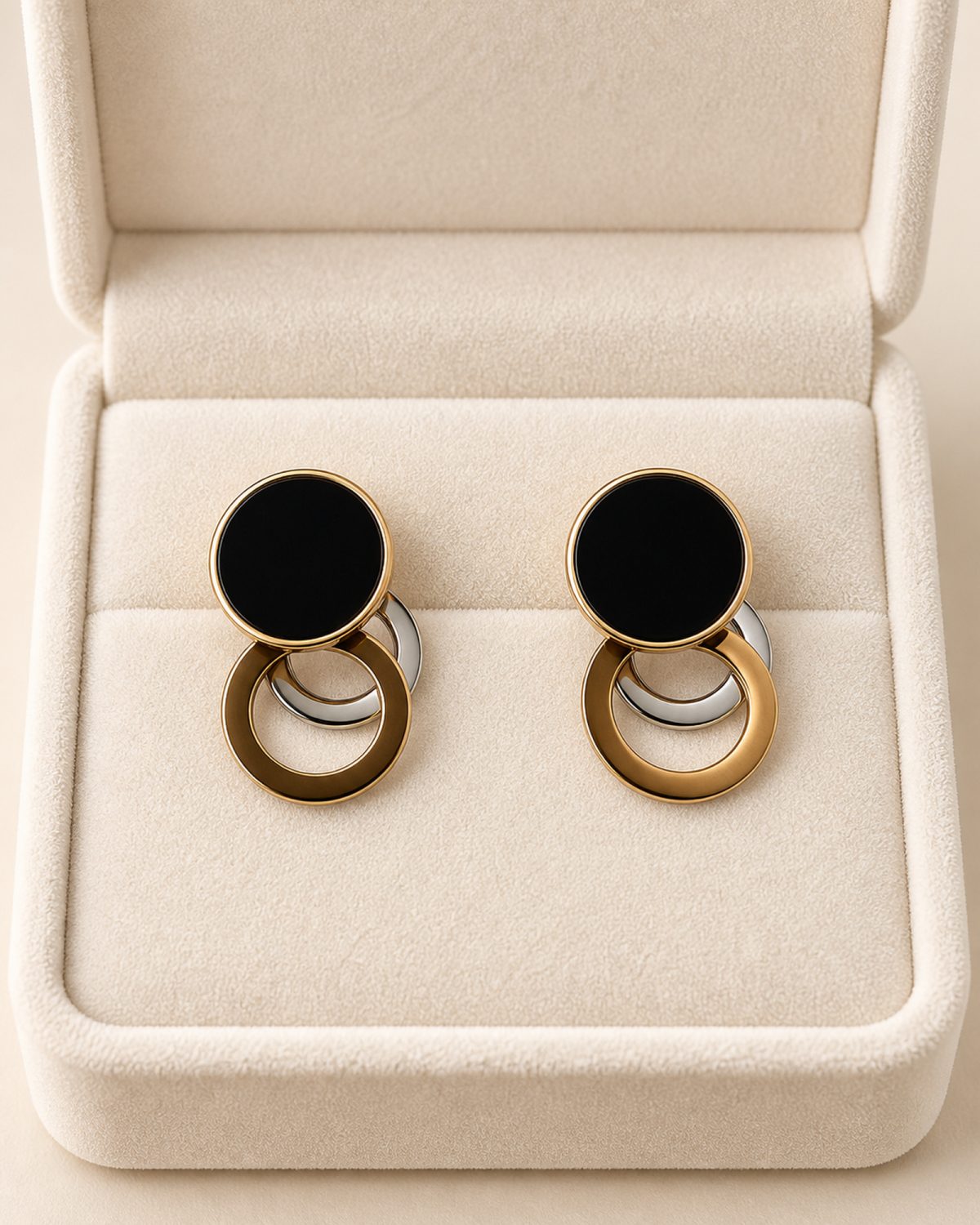Noir Double Ring Drop Earrings