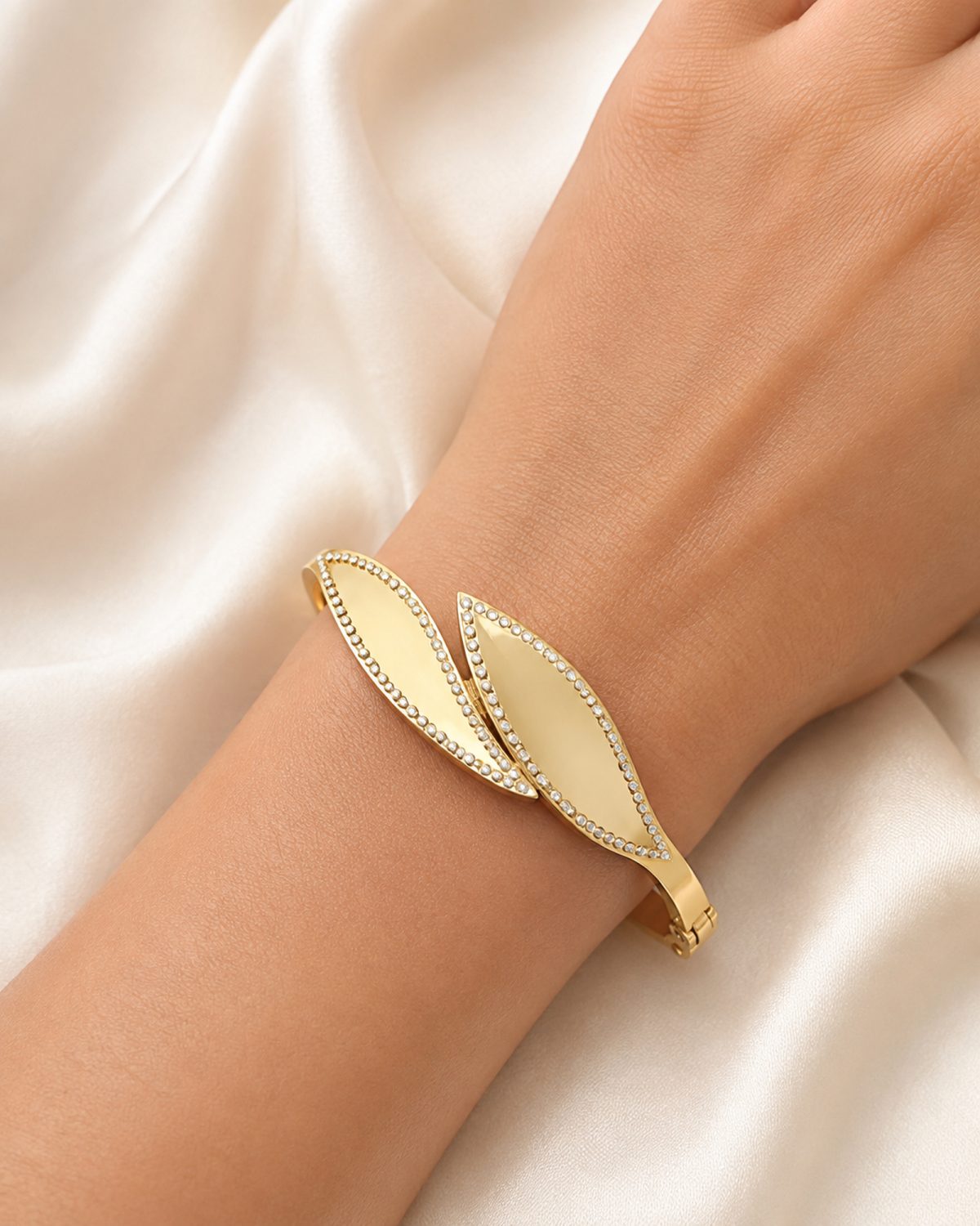 Golden Crystal Double Leaf Bangle