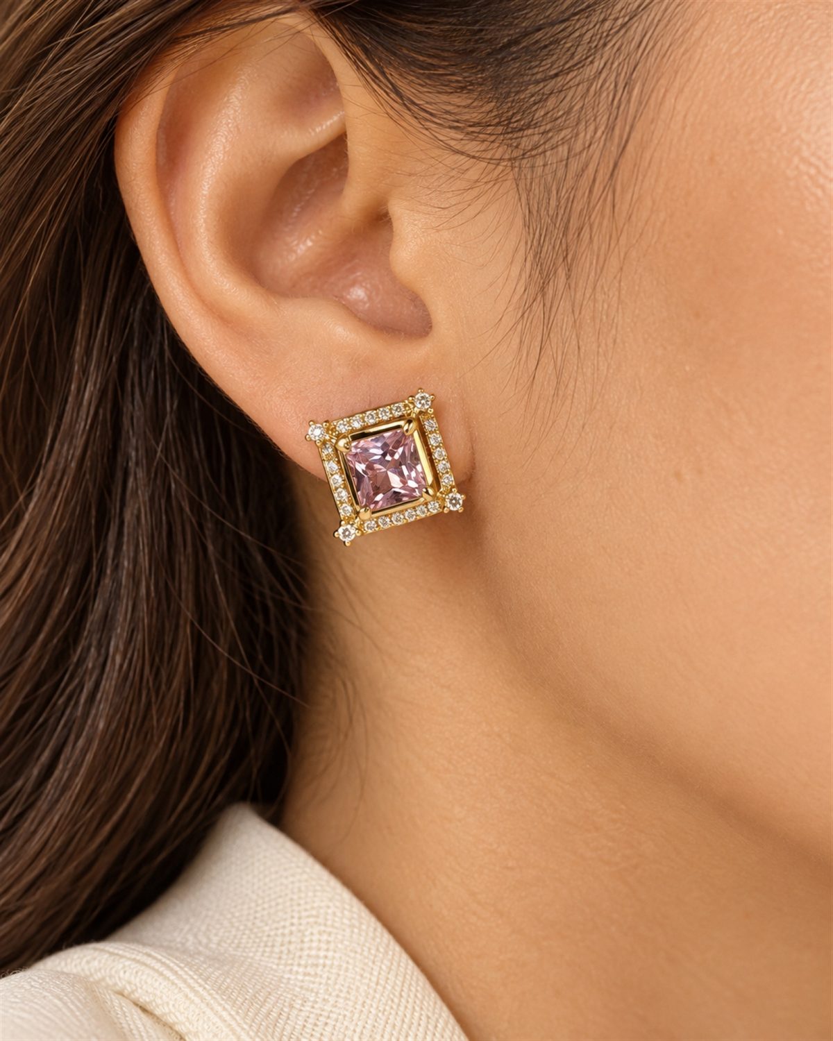Pink Radiance Square Stud Earrings