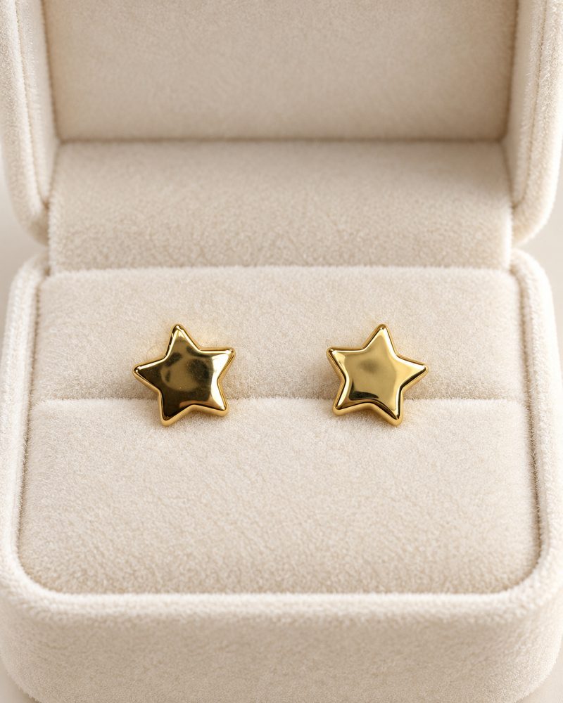 Golden Puffy Star Stud Earrings