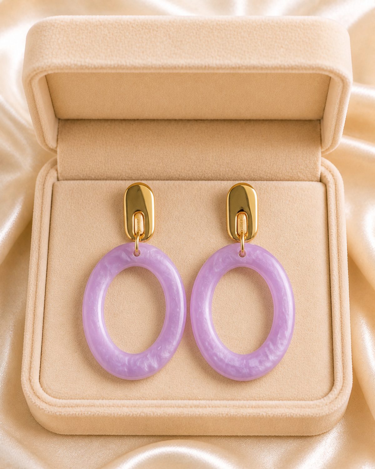 Lilac Pearl Oval Drop Earrings