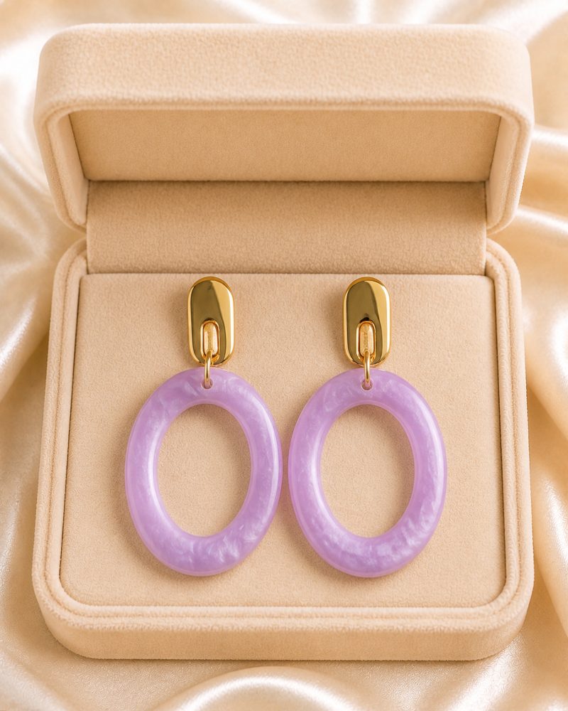Lilac Pearl Oval Drop Earrings