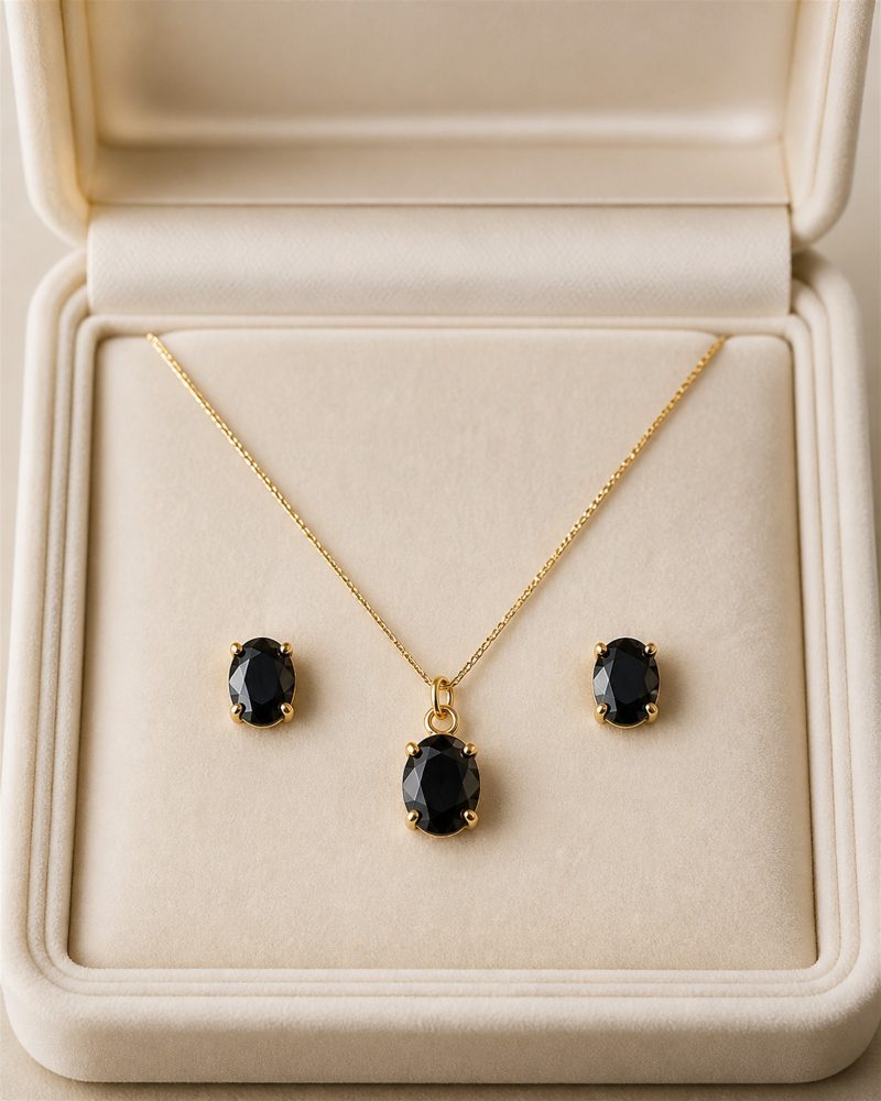 Gold Black Oval Gemstone Jewellery Set