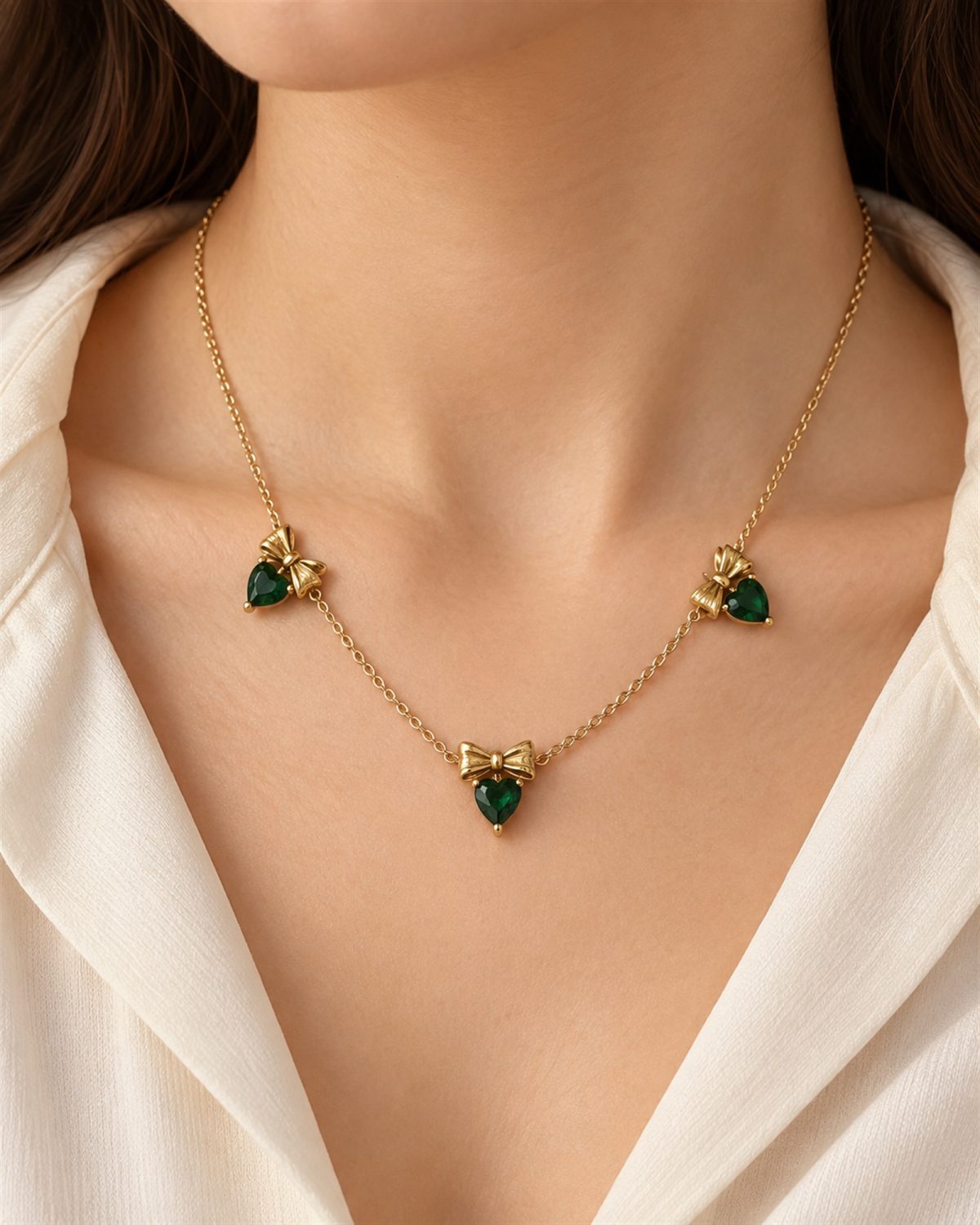 Green Bow Trio Necklace