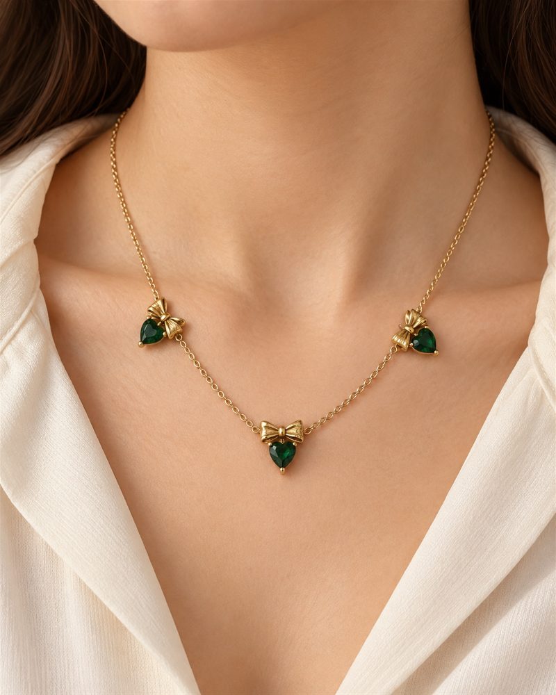 Green Bow Trio Necklace