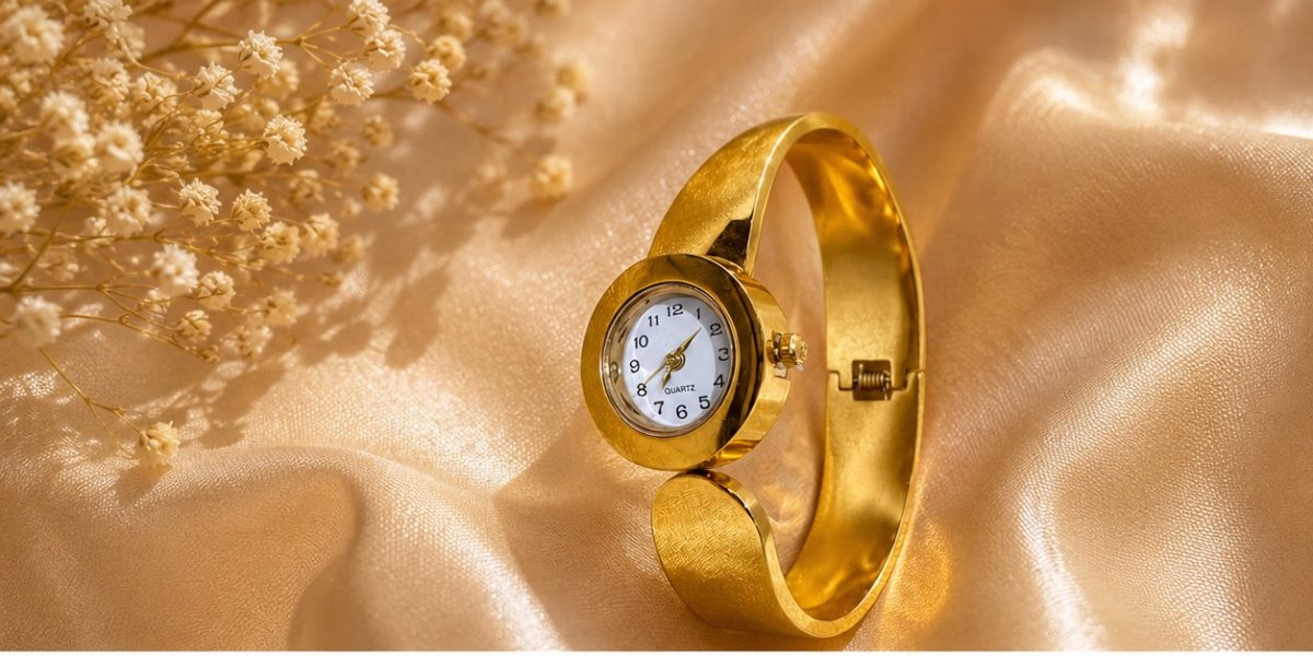 Elegant Gold Cuff Bracelet Watch