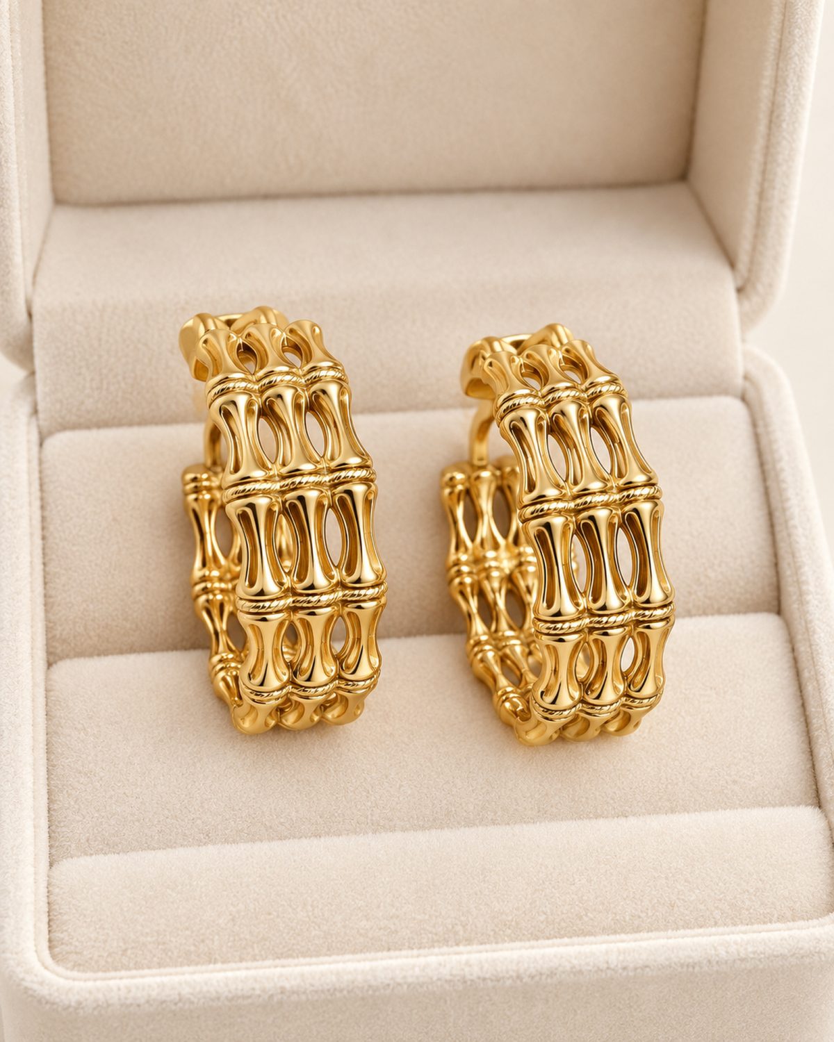 Golden Lattice Hoop Earrings