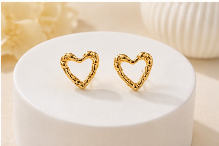 Open Heart Stud Earrings