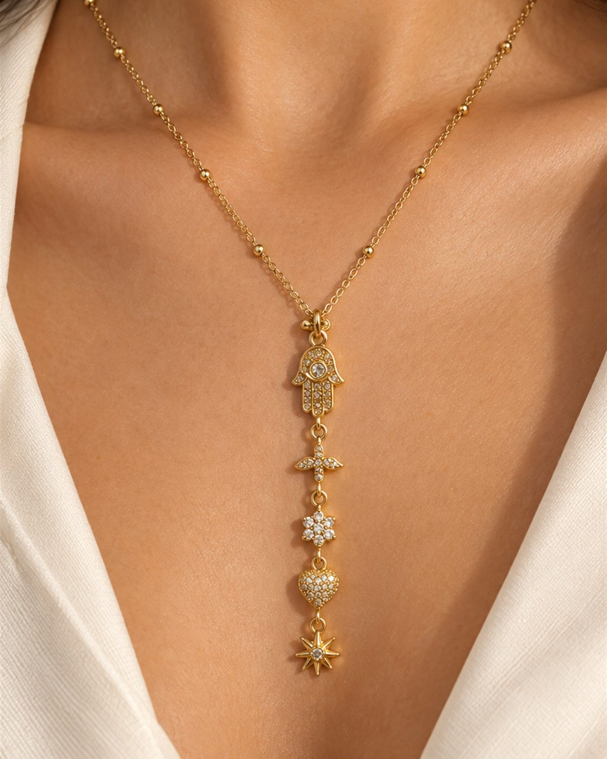 Golden Charm Cascade Necklace
