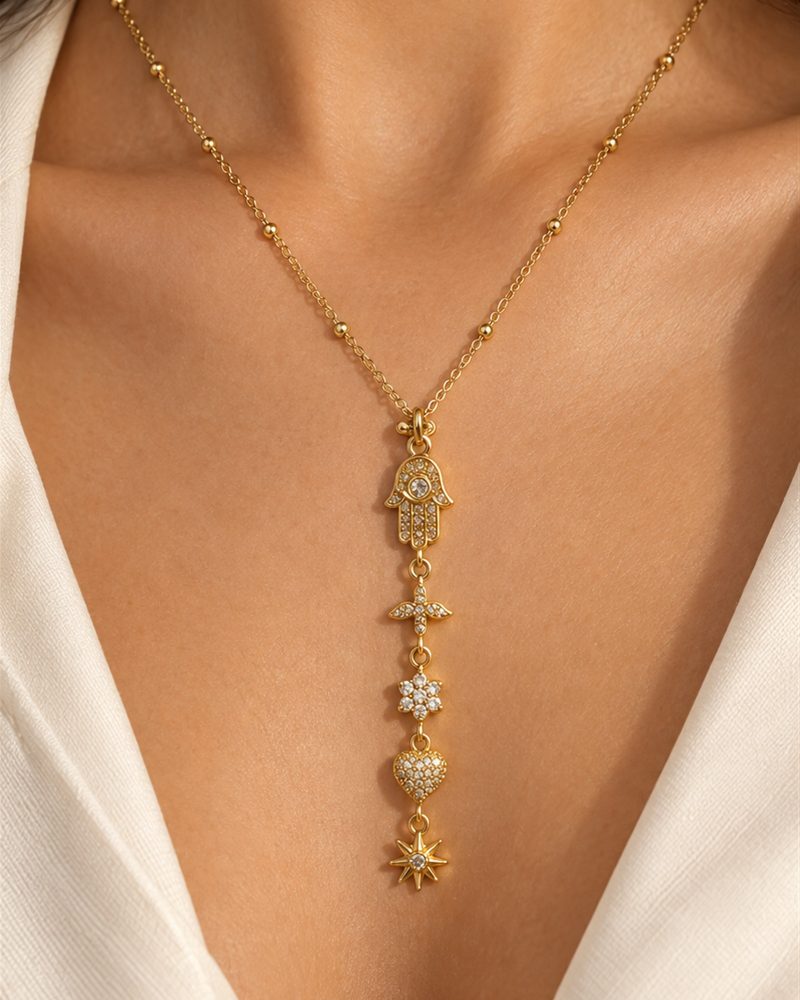 Golden Charm Cascade Necklace