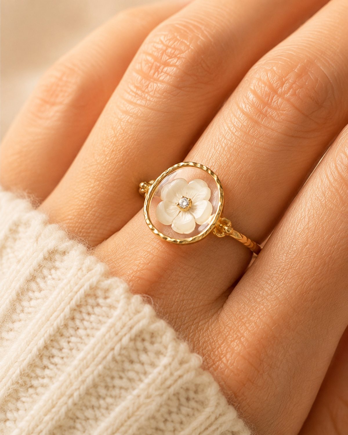 Oval Flower Adjustable Ring
