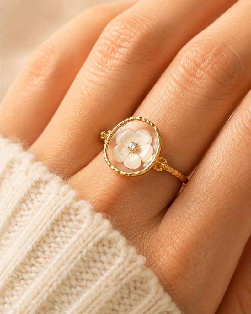 Oval Flower Adjustable Ring
