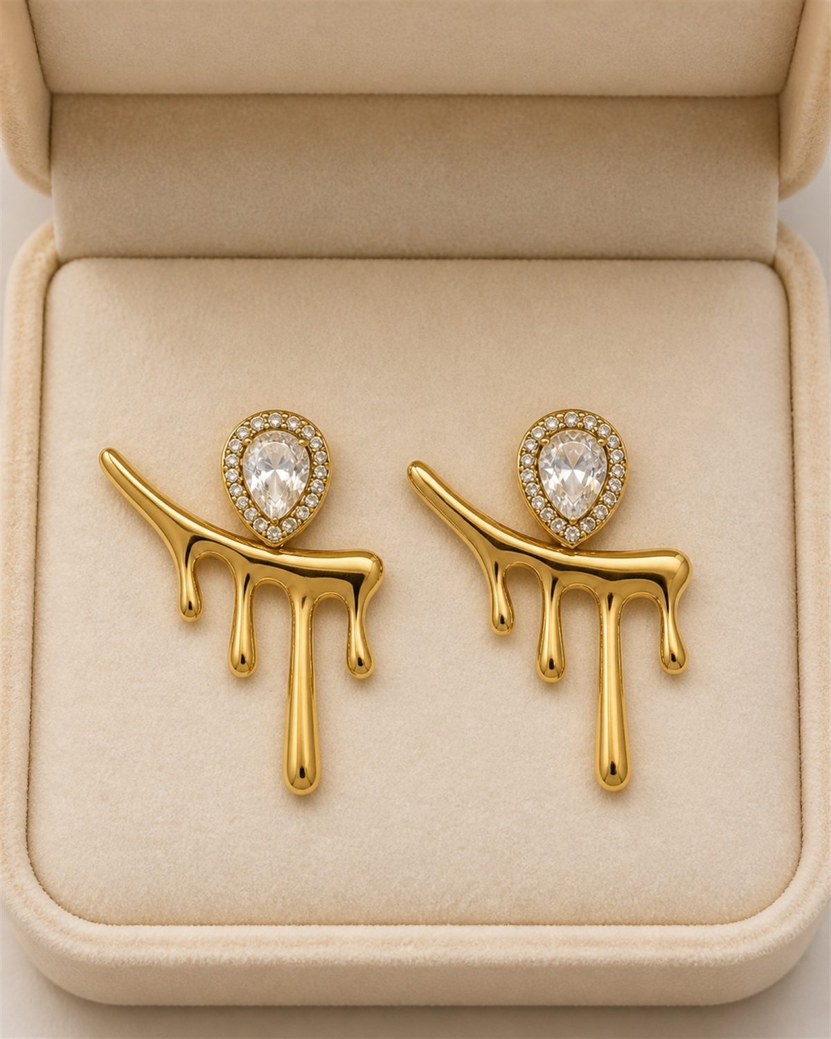 Crystal Teardrop Molten Gold Earrings