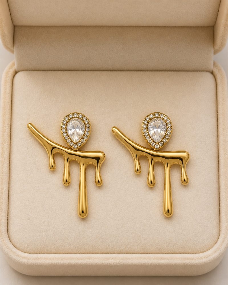 Crystal Teardrop Molten Gold Earrings