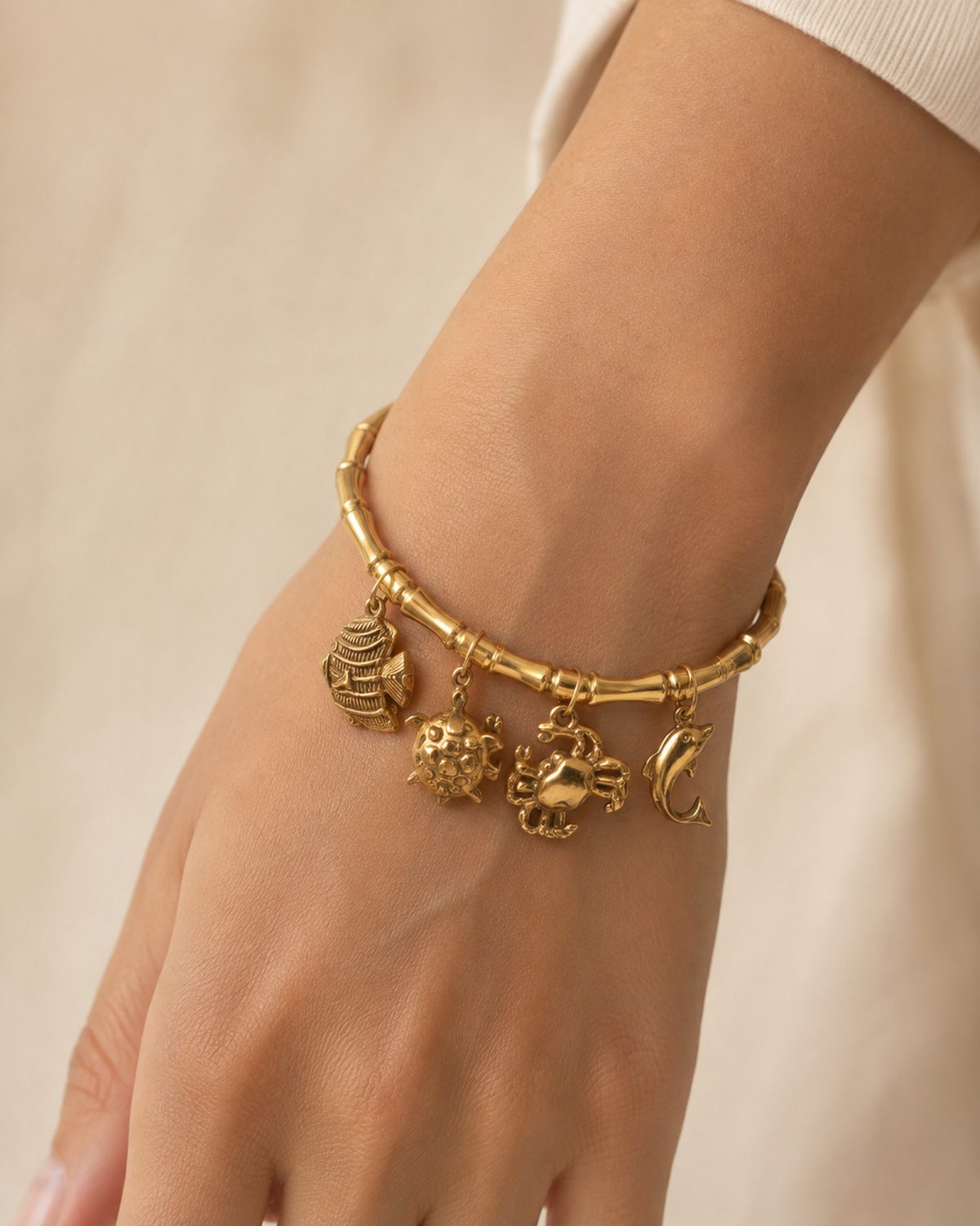 Golden Sea Life Charm Bamboo Bracelet