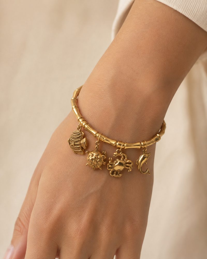 Golden Sea Life Charm Bamboo Bracelet