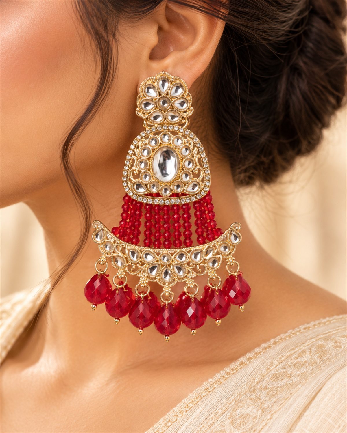 Red Beaded Chandelier Earrings