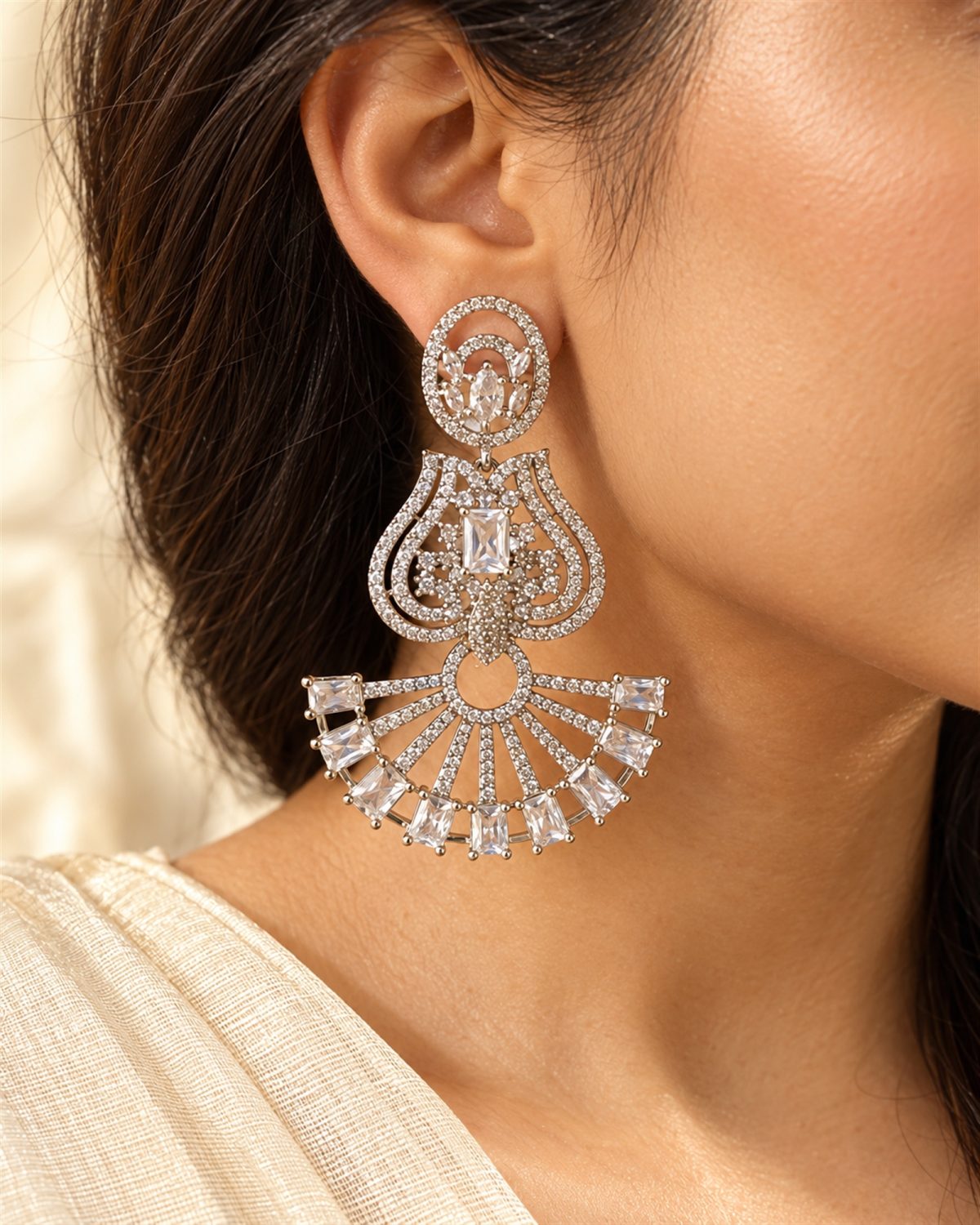 American Diamond Fan Earrings