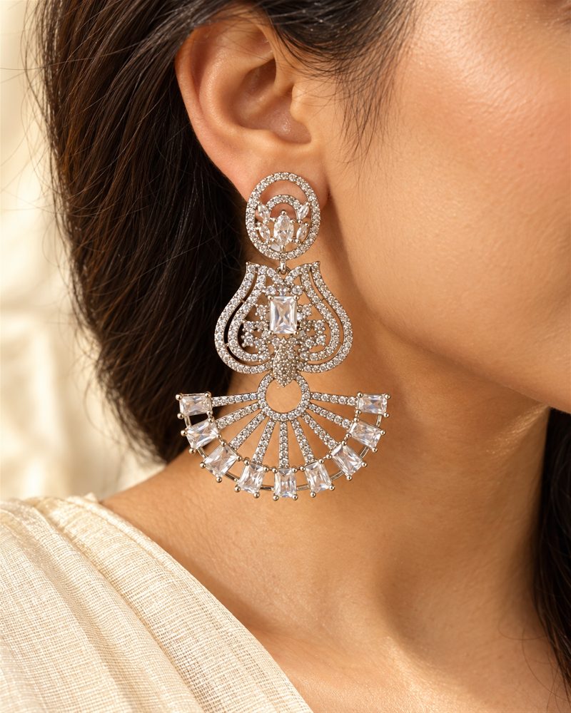 American Diamond Fan Earrings