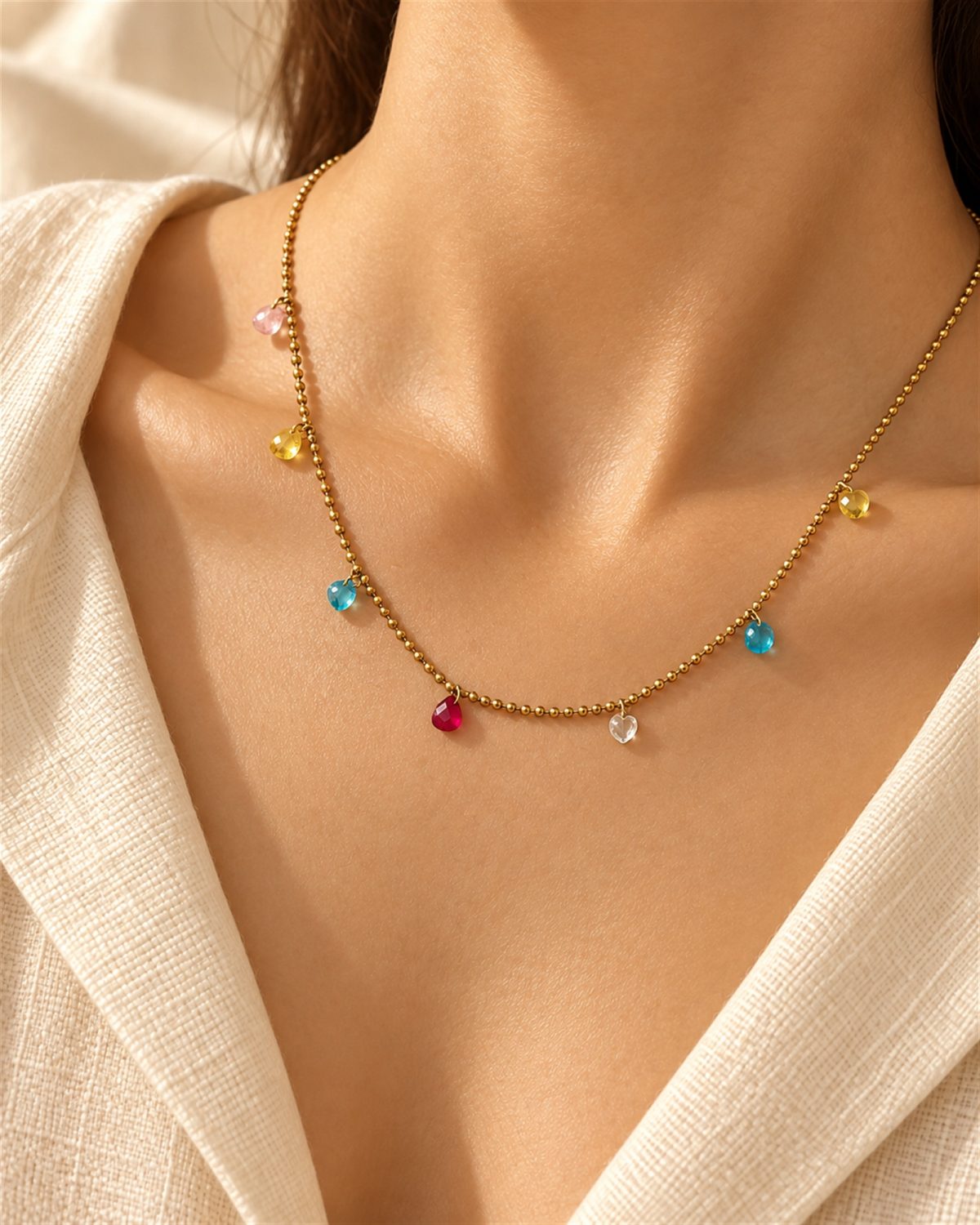 Multicolour Heart Charm Necklace