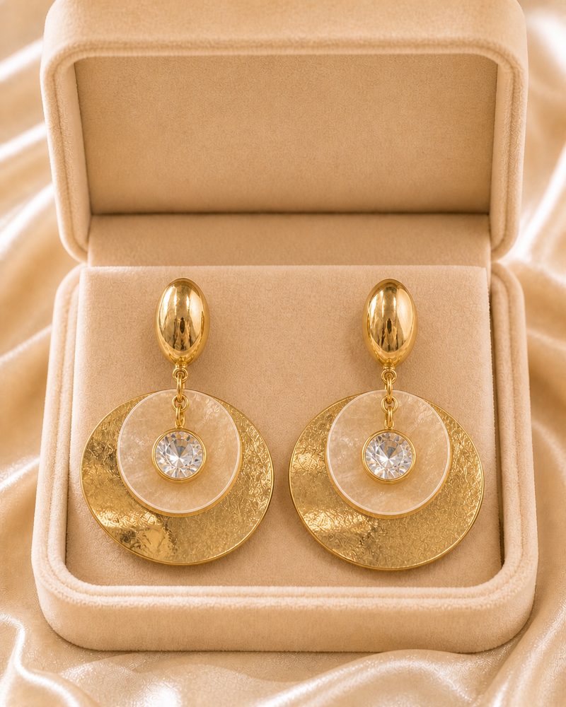 Golden Champagne Crystal Layered Disc Earrings