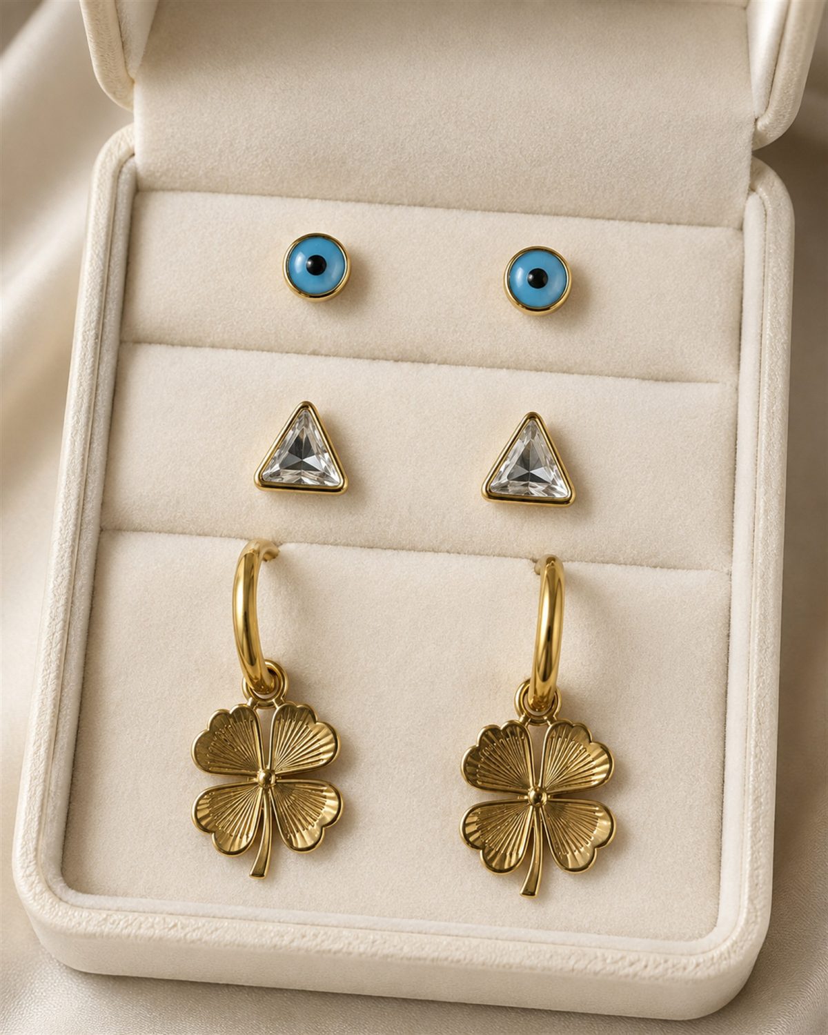 Evil Eye, Crystal & Clover Three-Pair Earring Set