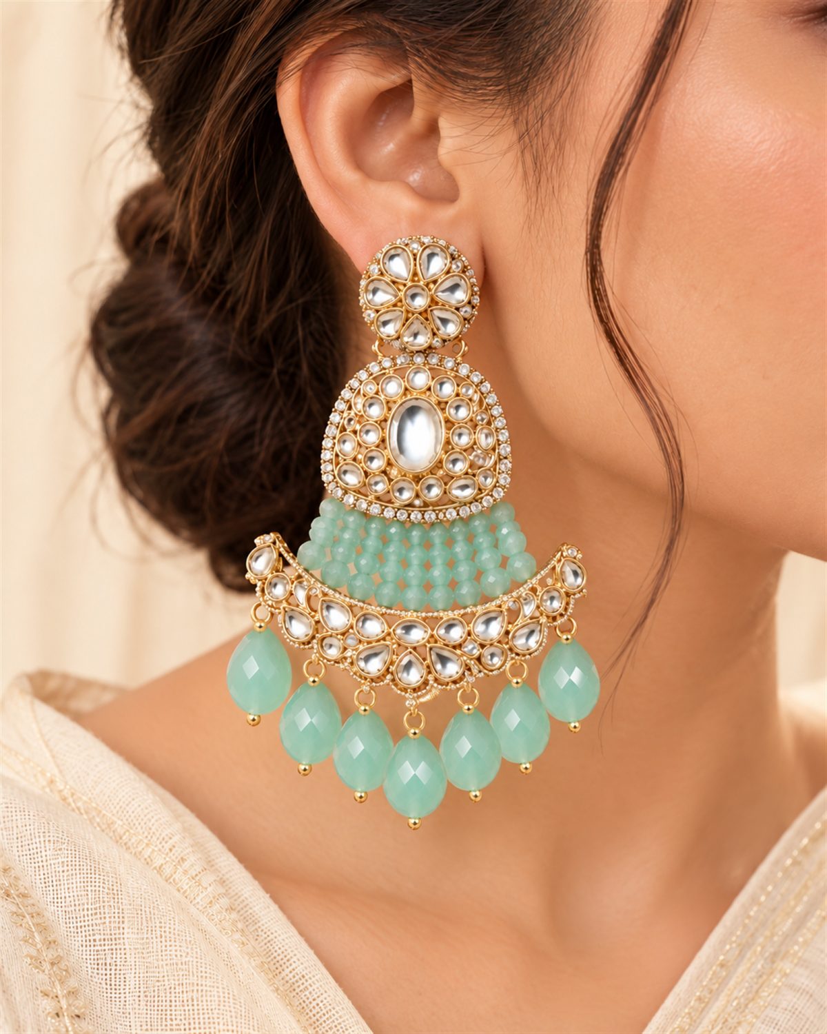 Mint Beaded Chandelier Earrings