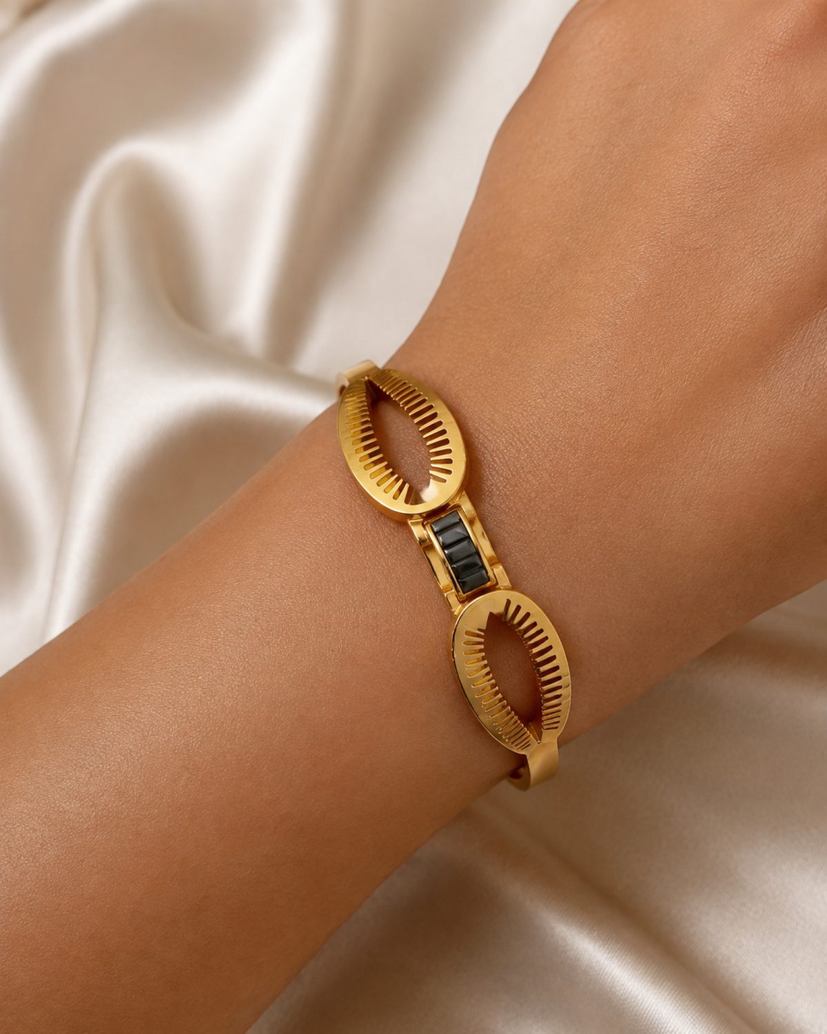 Golden Sunburst Double Oval Bangle